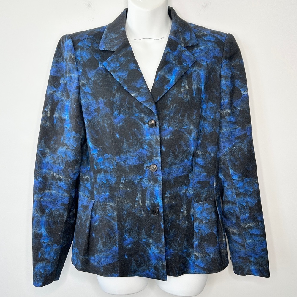 Lafayette 148 New York Blue and Black Patterned Blazer